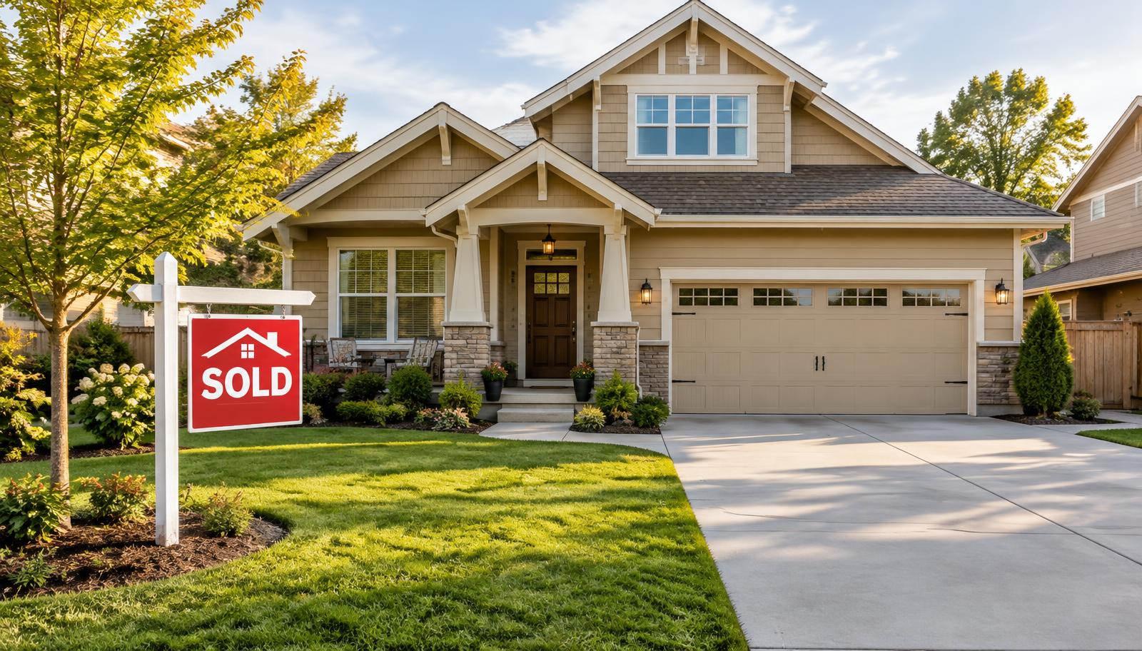 Sold home with a real estate sign out front